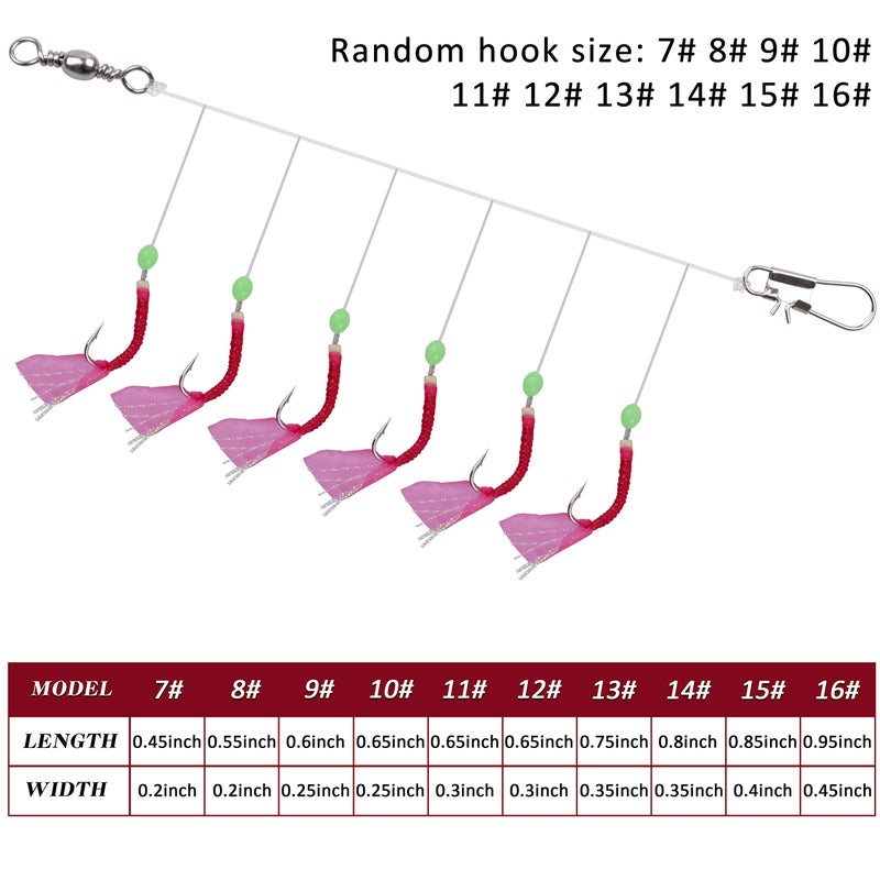 Shaddock Fishing Saltwater Fishing Bait Rigs, 10Packs Surf Fishing Rigs 6 Hooks Fishing Lures Red Fish Skin Feather Hooks Glow Fishing Beads Fishing Tackles for Freshwater Saltwater - Image 3